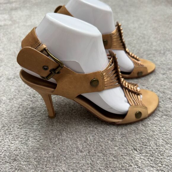 Cynthia Vincent Slingback Gladiator Heeled Sandals Women 8.5 Gold Bronze Leather - Picture 7 of 16